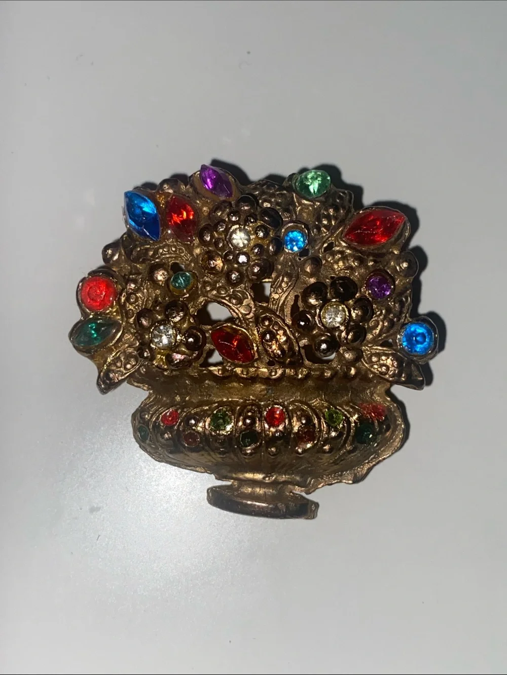 Gold-Tone Multicolor Crystal Floral Basket Brooch
